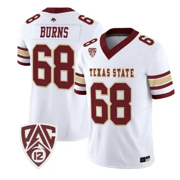 Sully_Burns_Jersey_68_Texas_State_Bobcats_2026_Vapor_All_Stitched_White - Malcom Terry Sully Burns Jersey #68 Texas State Bobcats 2026 Vapor All Stitched by My Store NCAA Football Jerseys