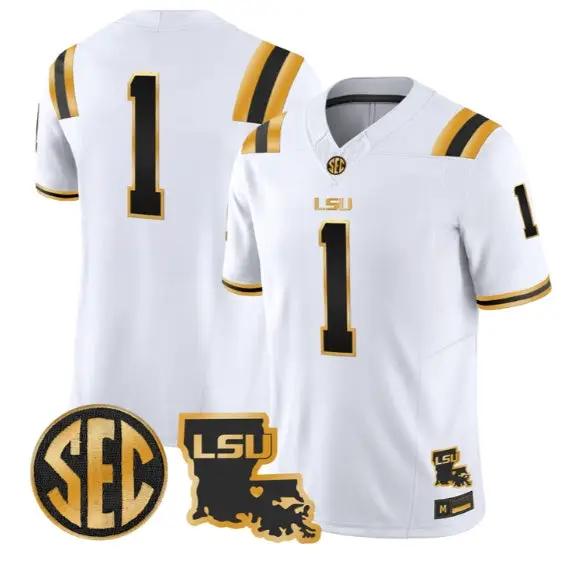 Team Jersey #1 LSU Tigers 2026 Louisiana Patch Gold Vapor Stitched 4 Team Jersey #1 LSU Tigers 2026 Louisiana Patch Gold Vapor Stitched by My Store NCAA Football Jerseys
