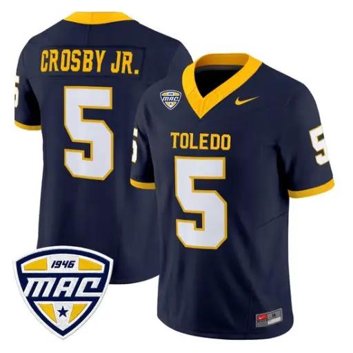 Terrell_Crosby_Jr._Jersey_5_Toledo_Rockets_2026_Vapor_Limited_Stitched_Navy - Malcom Terry Terrell Crosby Jr. Jersey #5 Toledo Rockets 2026 Vapor Limited Stitched by My Store NCAA Football Jerseys