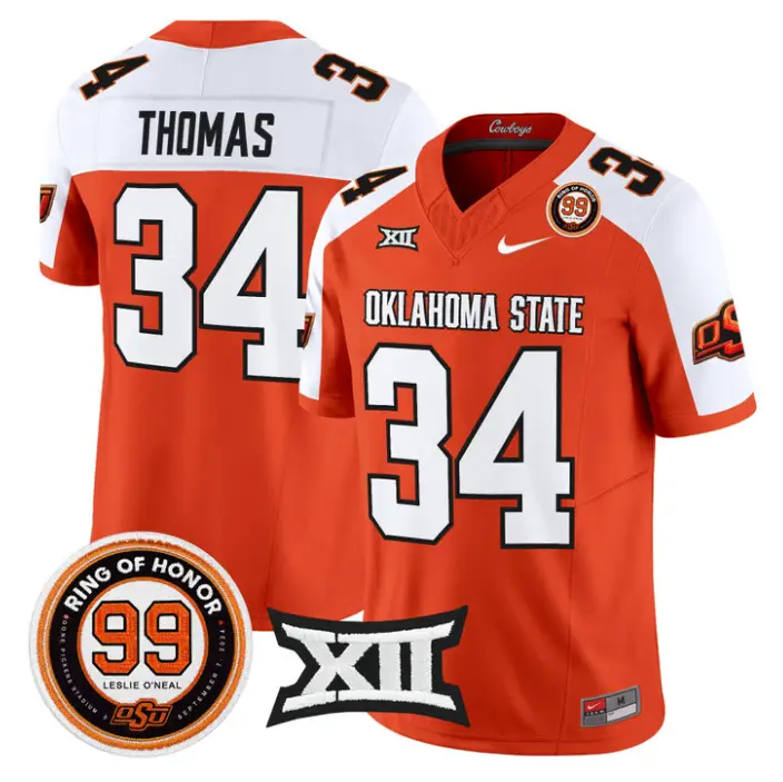 Thurman Thomas Jersey #34 Oklahoma State 2026 Leslie O'neal Stitched 3 Thurman Thomas Jersey #34 Oklahoma State 2026 Leslie O'neal Stitched by My Store NCAA Football Jerseys