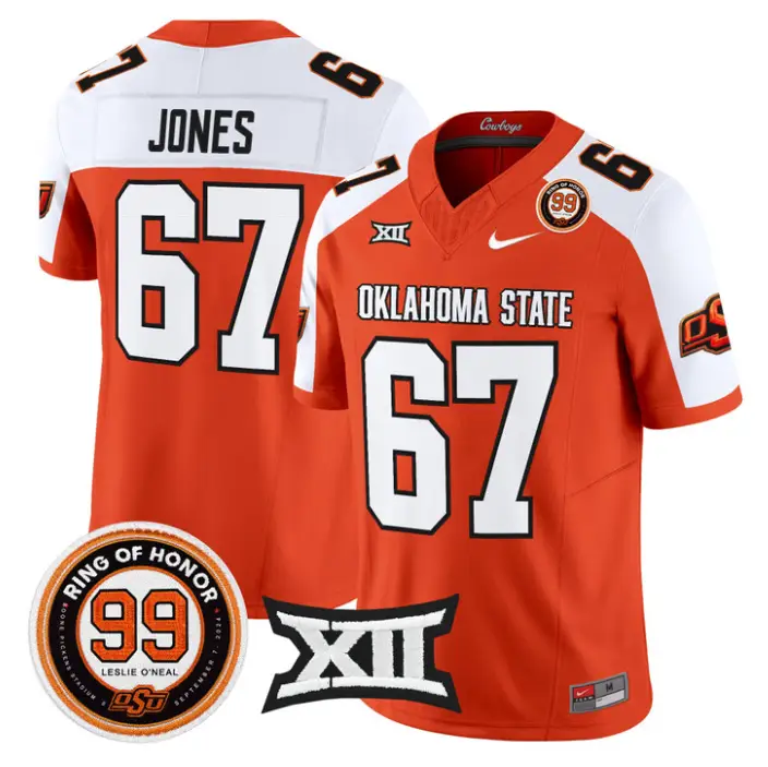 Trevin Jones Jersey #67 Oklahoma State 2026 Leslie O'neal Stitched 3 Trevin Jones Jersey #67 Oklahoma State 2026 Leslie O'neal Stitched by My Store NCAA Football Jerseys