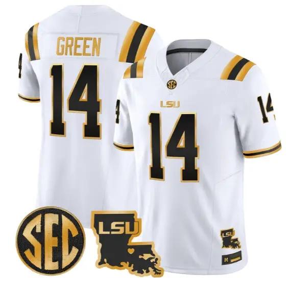 Trey'Dez Green #14 LSU Tigers 2026 Louisiana Patch Gold All Stitched 4 Trey'Dez Green #14 LSU Tigers 2026 Louisiana Patch Gold All Stitched by My Store NCAA Football Jerseys