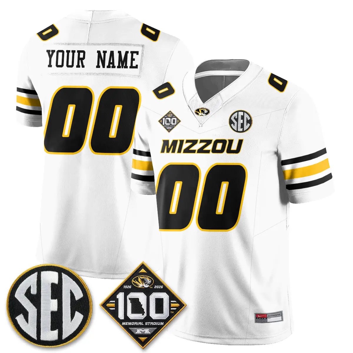 Missouri Tigers 100th Anniversary of Memorial Stadium Vapor Custom Jersey - Stitched 4 MIZZ 100th Anniversary of Memorial Stadium Vapor Custom Jersey - Stitched by Missouri Tigers