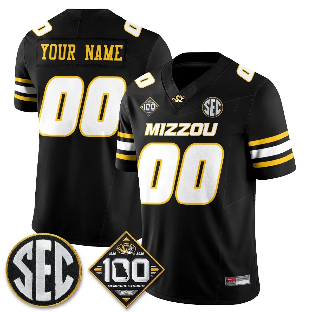 Missouri Tigers 100th Anniversary of Memorial Stadium Vapor Custom Jersey - Stitched 1 MIZZ 100th Anniversary of Memorial Stadium Vapor Custom Jersey - Stitched by Missouri Tigers