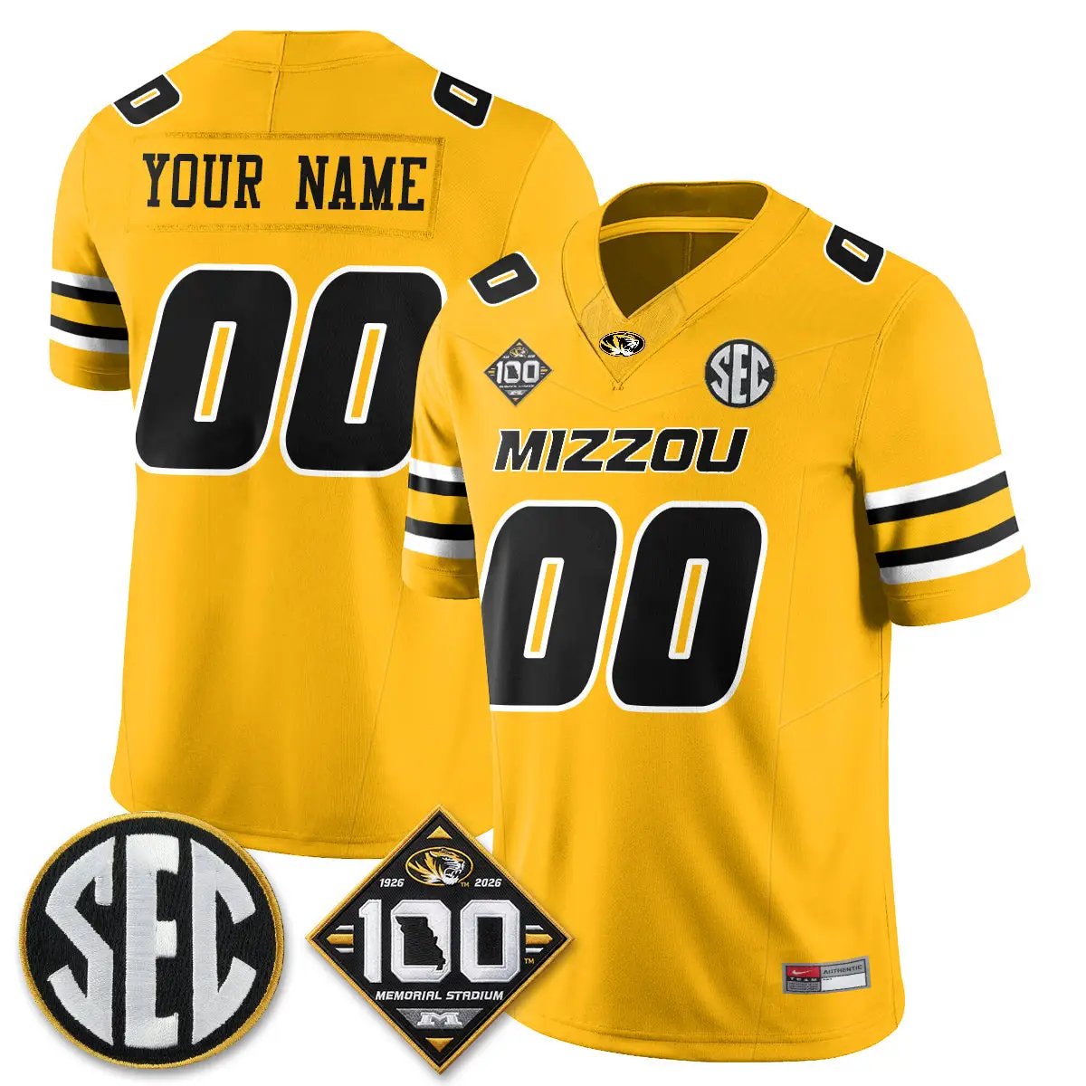 Missouri Tigers 100th Anniversary of Memorial Stadium Vapor Custom Jersey - Stitched 2 MIZZ 100th Anniversary of Memorial Stadium Vapor Custom Jersey - Stitched by Missouri Tigers