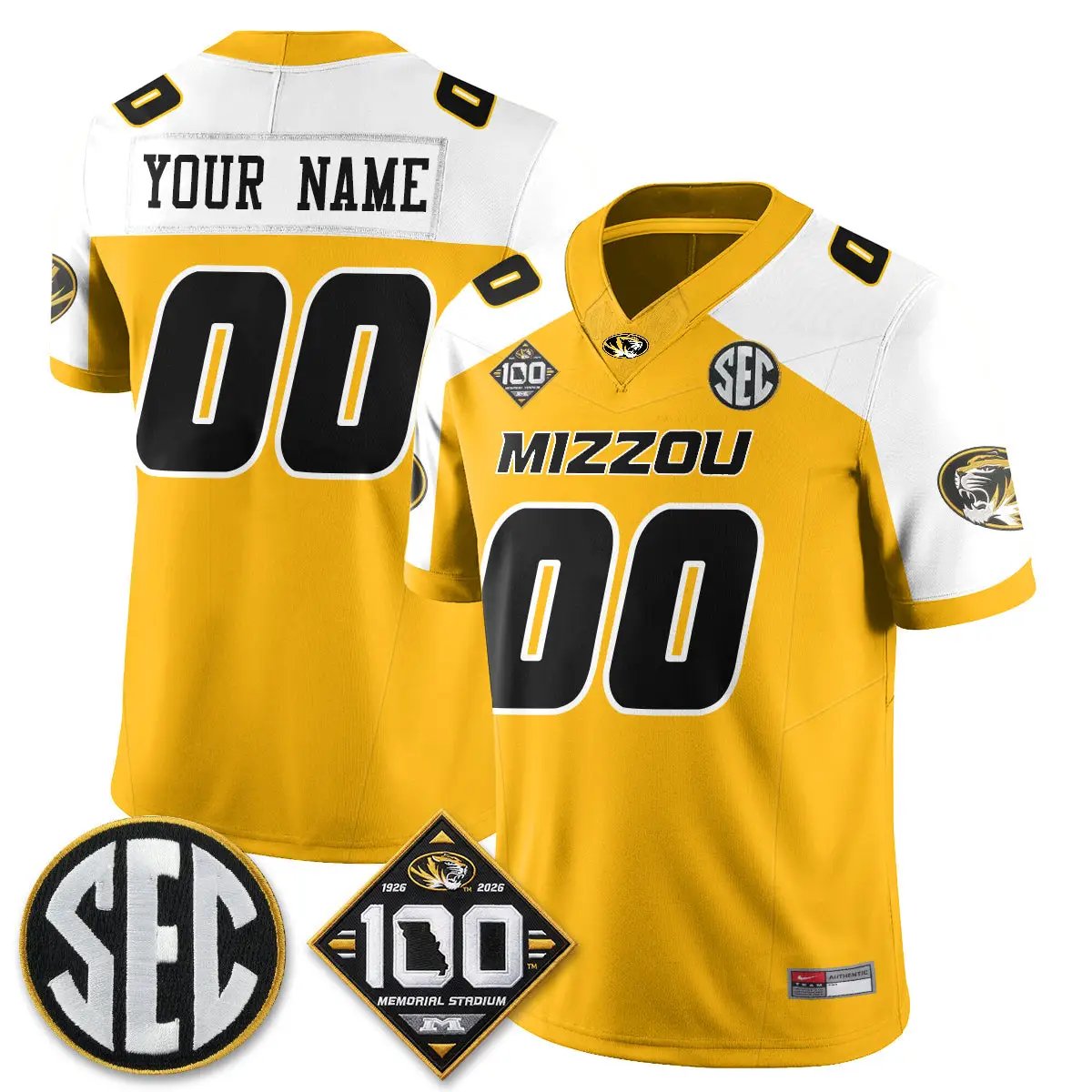 Missouri Tigers 100th Anniversary of Memorial Stadium Vapor Custom Jersey - Stitched 3 MIZZ 100th Anniversary of Memorial Stadium Vapor Custom Jersey - Stitched by Missouri Tigers