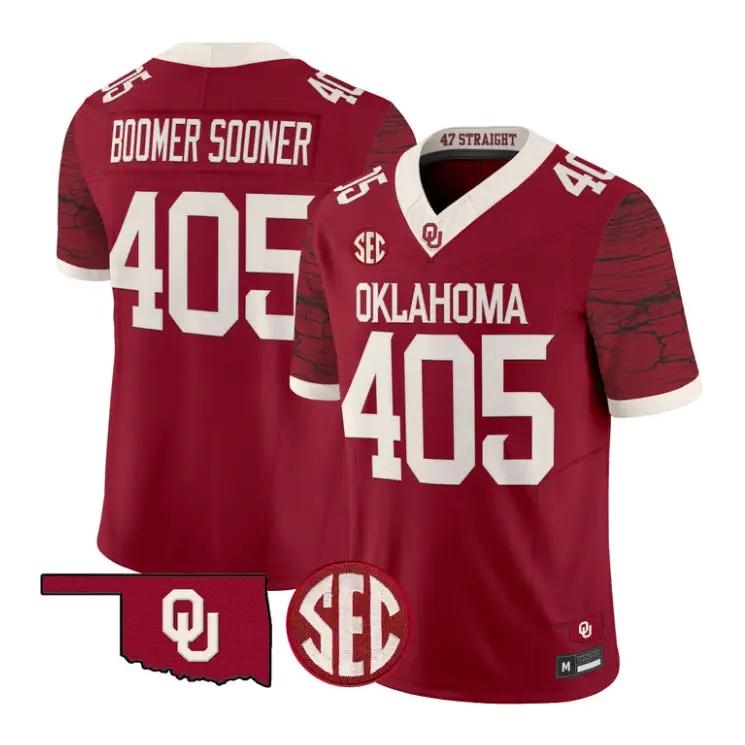 Boomer Sooner Jesey #405 Oklahoma Sooners 2026 Rough Rider Vapor Stitched 2 Boomer Sooner Jesey #405 Oklahoma Sooners 2026 Rough Rider Vapor Stitched by My Store NCAA Football Jerseys