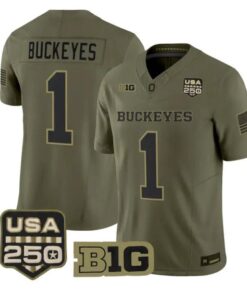 Buckeyes Jersey #1 Ohio State Buckeyes 2026 Salute to Service All Stitched Olive by My Store NCAA Football Jerseys