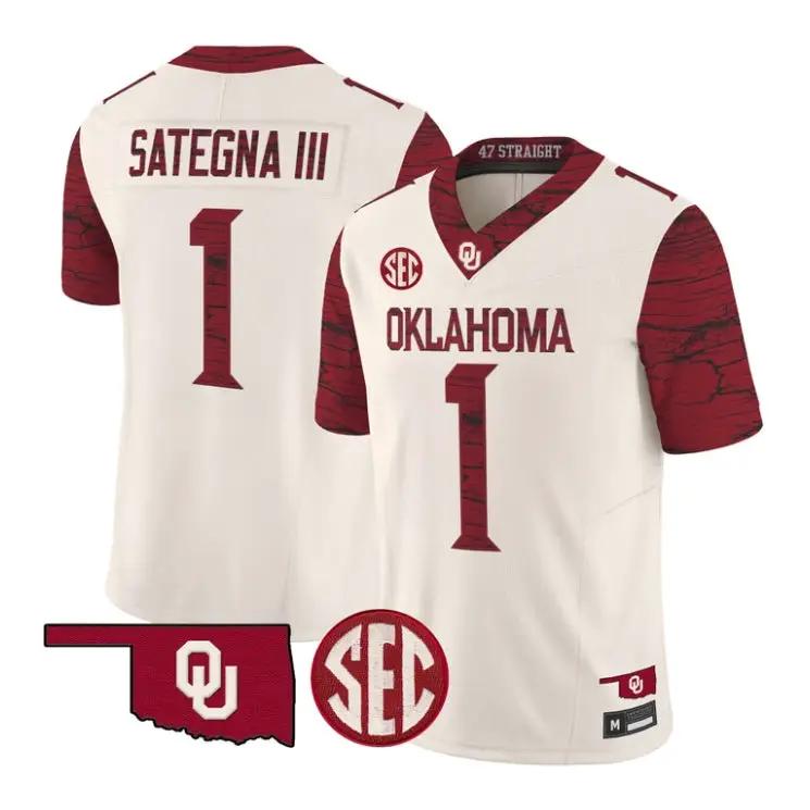Isaiah Sategna III Jesey #1 Oklahoma Sooners 2026 Rough Rider Stitched 1 Isaiah Sategna III Jesey #1 Oklahoma Sooners 2026 Rough Rider Stitched by My Store NCAA Football Jerseys