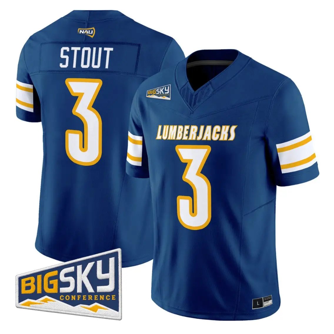 Joey_Stout_Jersey_3_Northern_Arizona_Lumberjacks_2026_Vapor_Stitched_Navy - Malcom Terry Joey Stout Jersey #3 Northern Arizona Lumberjacks 2026 Vapor Stitched by My Store NCAA Football Jerseys