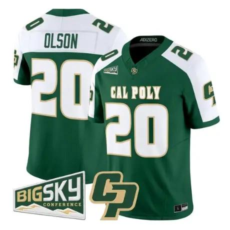 Kenny_Olson_Jersey_20_Cal_Poly_Mustangs_2026_All_Stitched_Green_Alter - Malcom Terry Kenny Olson Jersey #20 Cal Poly Mustangs 2026 All Stitched by My Store NCAA Football Jerseys