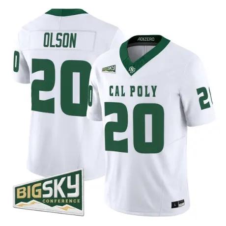Kenny_Olson_Jersey_20_Cal_Poly_Mustangs_2026_Vapor_Stitched_White - Malcom Terry Kenny Olson Jersey #20 Cal Poly Mustangs 2026 All Stitched by My Store NCAA Football Jerseys