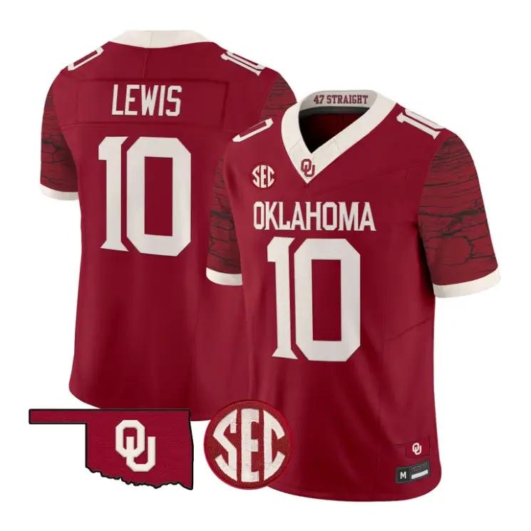 Kip Lewis Jesey #10 Oklahoma Sooners 2026 Rough Rider Vapor Stitched 2 Kip Lewis Jesey #10 Oklahoma Sooners 2026 Rough Rider Vapor Stitched by My Store NCAA Football Jerseys