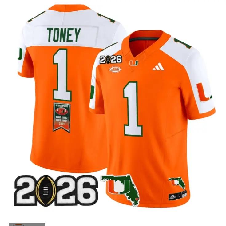 Malachi Toney Jersey #1 Miami Hurricanes 2026 Vapor Limited All Stitched Orange 1 Malachi Toney Jersey #1 Miami Hurricanes 2026 Vapor Limited All Stitched Orange by My Store NCAA Football Jerseys