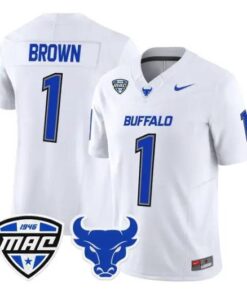 SaVeon_Brown_Jersey_1_Buffalo_Bulls_2026_All_Stitched_White - Malcom Terry SaVeon Brown Jersey #1 Buffalo Bulls 2026 All Stitched by My Store NCAA Football Jerseys