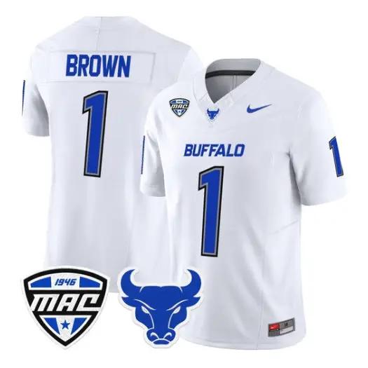 SaVeon_Brown_Jersey_1_Buffalo_Bulls_2026_All_Stitched_White - Malcom Terry SaVeon Brown Jersey #1 Buffalo Bulls 2026 All Stitched by My Store NCAA Football Jerseys