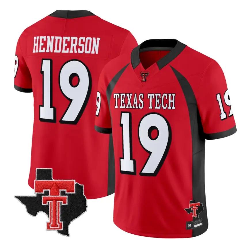 Taurean Henderson Jersey #19 Texas Tech Red Raiders 2026 Texas Patch Stitched by My Store NCAA Football Jerseys