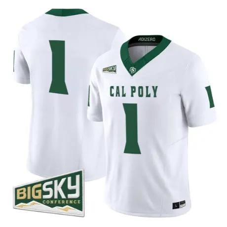 Team_Jersey_1_Cal_Poly_Mustangs_2026_Limited_All_Stitched_White - Malcom Terry Team Jersey #1 Cal Poly Mustangs 2026 Limited All Stitched by My Store NCAA Football Jerseys