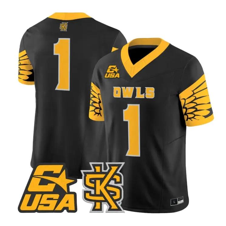 Team_Jersey_1_Kennesaw_State_Owls_2026_Vapor_Limited_All_Stitched_Black - Malcom Terry Team Jersey #1 Kennesaw State Owls 2026 Vapor Limited All Stitched by My Store NCAA Football Jerseys