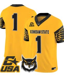 Team_Jersey_1_Kennesaw_State_Owls_2026_Vapor_Limited_All_Stitched_Gold - Malcom Terry Team Jersey #1 Kennesaw State Owls 2026 Vapor Limited All Stitched by My Store NCAA Football Jerseys