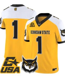 Team_Jersey_1_Kennesaw_State_Owls_2026_Vapor_Limited_All_Stitched_Gold_Alter - Malcom Terry Team Jersey #1 Kennesaw State Owls 2026 Vapor Limited All Stitched by My Store NCAA Football Jerseys