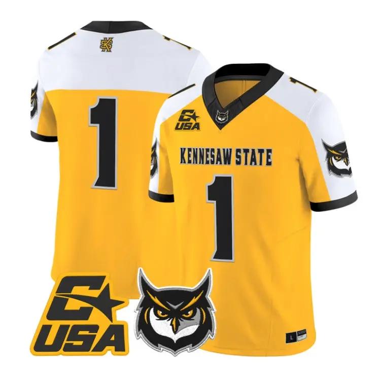 Team_Jersey_1_Kennesaw_State_Owls_2026_Vapor_Limited_All_Stitched_Gold_Alter - Malcom Terry Team Jersey #1 Kennesaw State Owls 2026 Vapor Limited All Stitched by My Store NCAA Football Jerseys