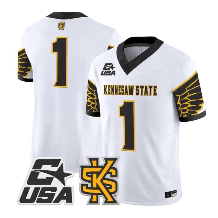 Team_Jersey_1_Kennesaw_State_Owls_2026_Vapor_Limited_All_Stitched_White - Malcom Terry Team Jersey #1 Kennesaw State Owls 2026 Vapor Limited All Stitched by My Store NCAA Football Jerseys