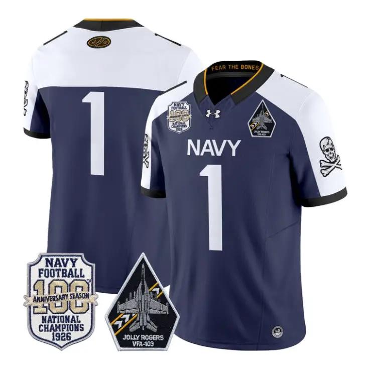 Team Jersey #1 Navy Midshipmen 100th Anniversary Patch Vapor Stitched by My Store NCAA Football Jerseys