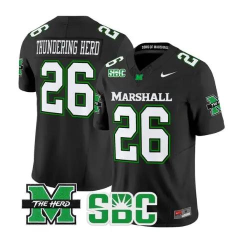 Thundering_Herd_Jersey_26_Marshall_Thundering_Herd_Stitched_Black - Malcom Terry Thundering Herd Jersey #26 Marshall Thundering Herd Stitched by My Store NCAA Football Jerseys