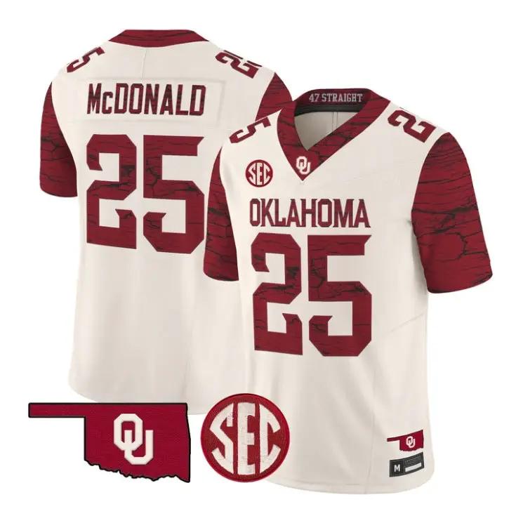 Tommy McDonald Jesey #25 Oklahoma Sooners 2026 Rough Rider Vapor Stitched by My Store NCAA Football Jerseys