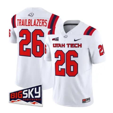 Trailblazers_Jersey_26_Utah_Tech_Trailblazers_2026_All_Stitched_White - Malcom Terry Trailblazers Jersey #26 Utah Tech Trailblazers 2026 All Stitched by My Store NCAA Football Jerseys