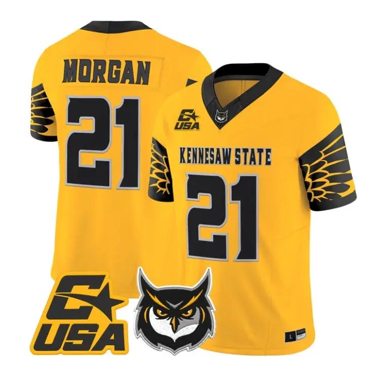 Triston_Morgan_Jersey_21_Kennesaw_State_Owls_2026_Limited_Stitched_Gold - Malcom Terry Triston Morgan Jersey #21 Kennesaw State Owls 2026 Limited Stitched by My Store NCAA Football Jerseys