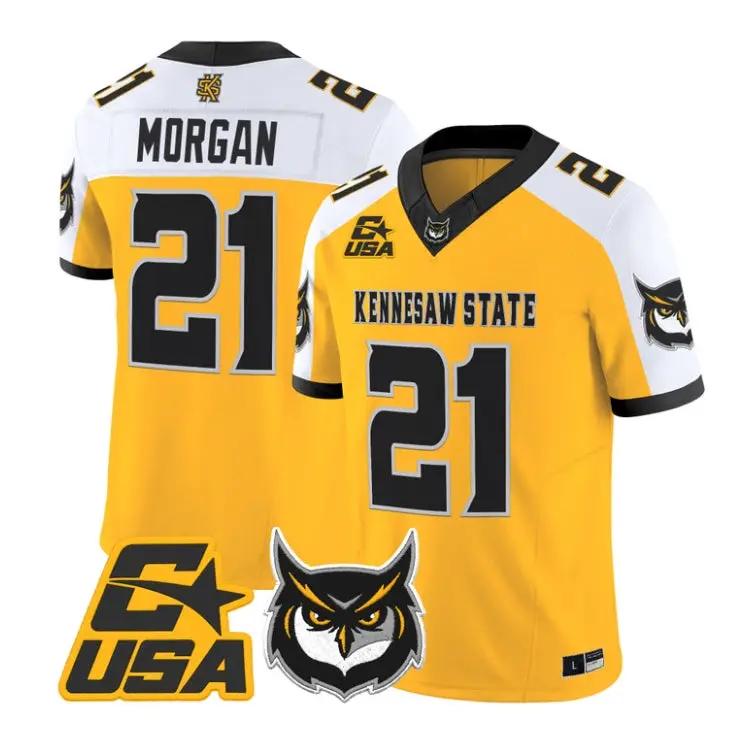 Triston_Morgan_Jersey_21_Kennesaw_State_Owls_2026_Limited_Stitched_Gold_Alter - Malcom Terry Triston Morgan Jersey #21 Kennesaw State Owls 2026 Limited Stitched by My Store NCAA Football Jerseys