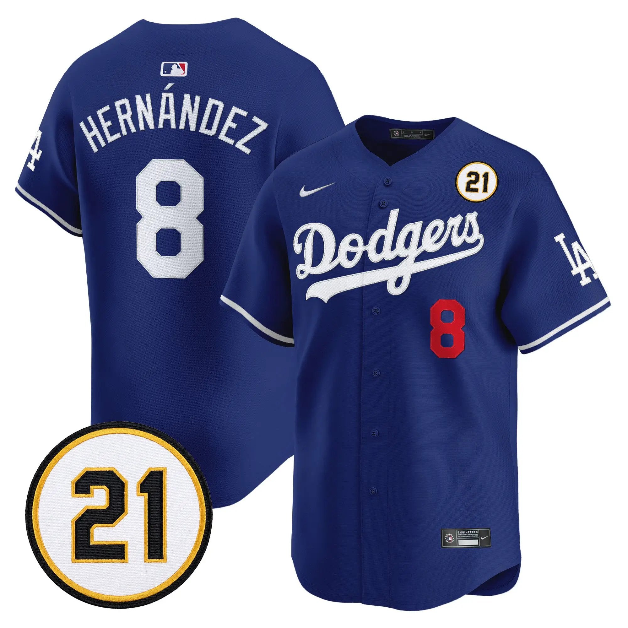Kike Hernandez Jersey #8 Los Angeles Dodgers Roberto Clemente Tribute Patch Vapor Premier Limited Stitched - Malcom Terry Kike Hernandez Jersey #8 Los Angeles Dodgers Roberto Clemente Tribute Patch Vapor Premier Limited Stitched