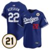 Clayton Kershaw Jersey #22 Los Angeles Dodgers Roberto Clemente Tribute Patch Vapor Premier Limited Stitched