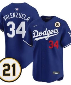 Fernando Valenzuela Jersey #34 Los Angeles Dodgers Roberto Clemente Tribute Patch Vapor Premier Limited Stitched