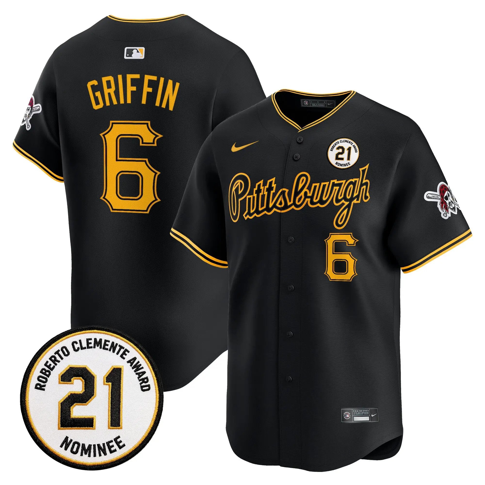 Konnor Griffin Jersey #6 Pittsburgh Pirates Roberto Clemente Tribute Patch Vapor Premier Limited Stitched - Malcom Terry Konnor Griffin Jersey #6 Pittsburgh Pirates Roberto Clemente Tribute Patch Vapor Premier Limited Stitched