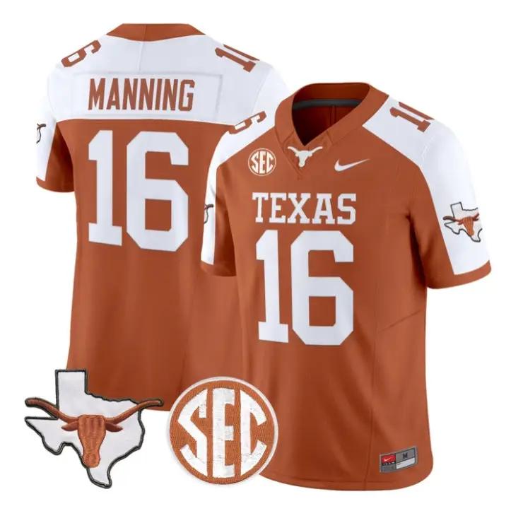 Arch Manning Jersey #16 Texas Longhorns 2026 Vapor Limited Stitched by My Store NCAA Football Jerseys