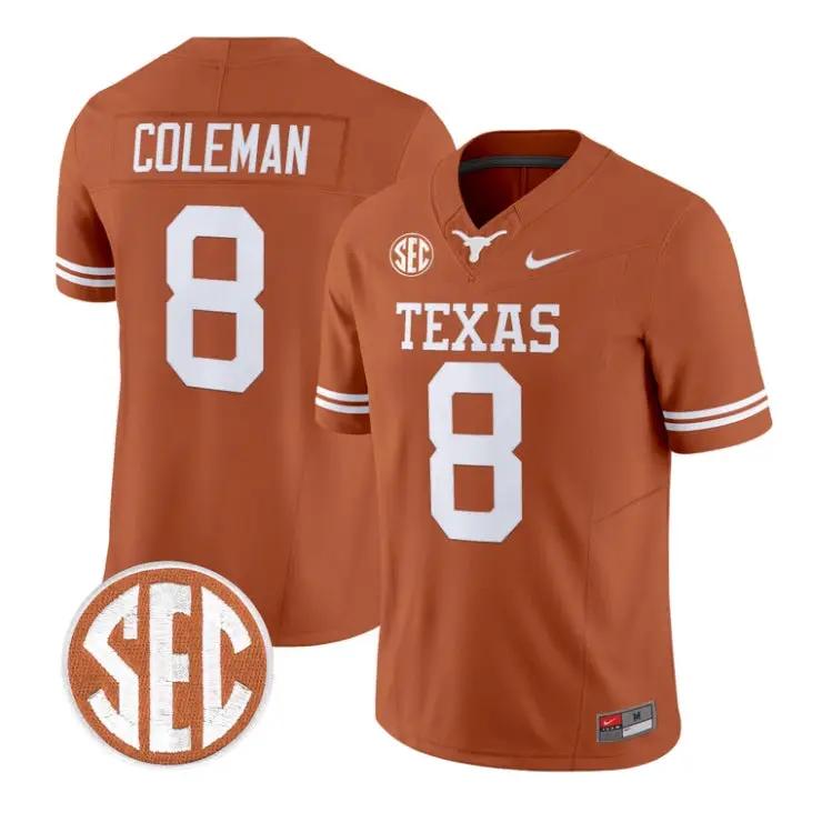 Cam Coleman Jersey #8 Texas Longhorns 2026 Football Vapor Stitched by My Store NCAA Football Jerseys