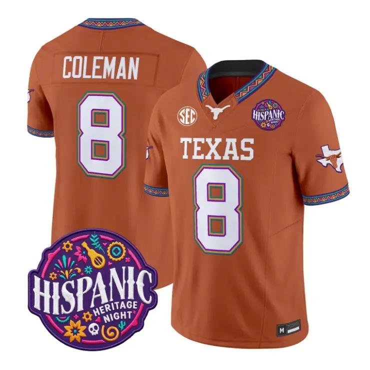 Cam Coleman Jersey #8 Texas Longhorns 2026 Latino Heritage All Stitched by My Store NCAA Football Jerseys