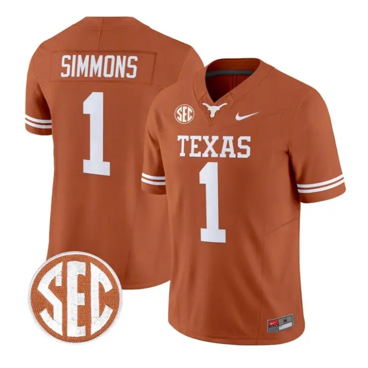 Colin Simmons Jersey #1 Texas Longhorns 2026 Vapor Limited Stitched by My Store NCAA Football Jerseys