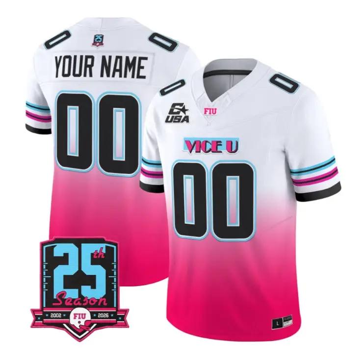 CustomFloridaInternationalPanthersJersey2026PinkViceFootballStitched - Malcom Terry Custom Florida International Panthers Jersey 2026 Pink Vice Football Stitched by My Store NCAA Football Jerseys