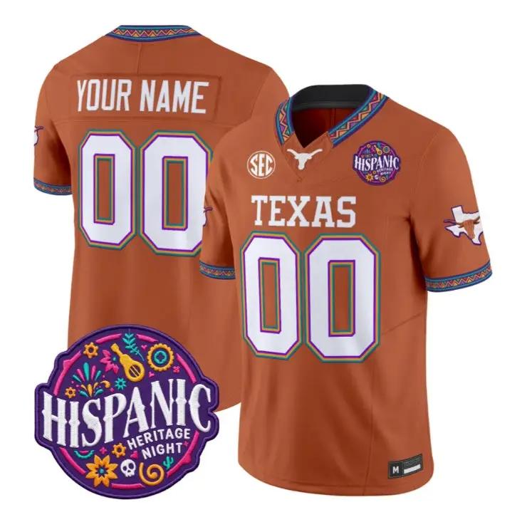 Custom Texas Longhorns Jersey 2026 Latino Heritage Month Vapor Stitched by My Store NCAA Football Jerseys