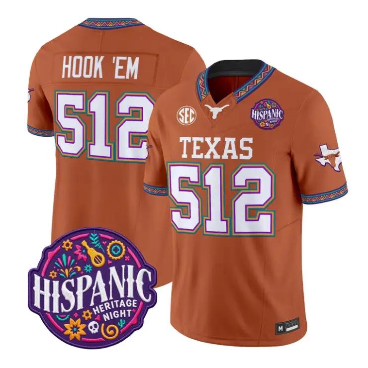 Hook 'Em Jersey #512 Texas Longhorns 2026 Latino Heritage All Stitched by My Store NCAA Football Jerseys