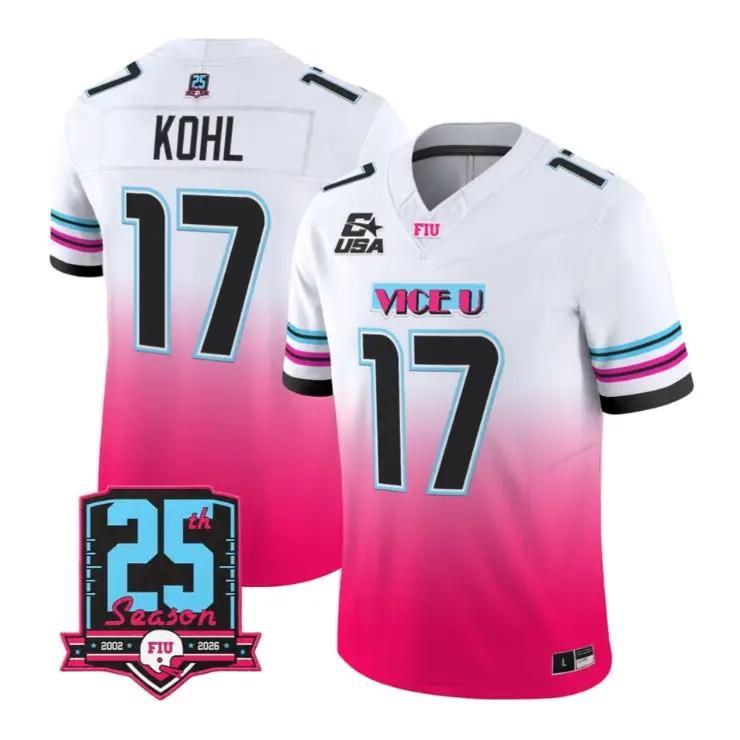 JJKohlJersey_17FloridaInternationalPanthers2026PinkViceVaporStitched - Malcom Terry JJ Kohl Jersey #17 Florida International Panthers 2026 Pink Vice Vapor Stitched by My Store NCAA Football Jerseys