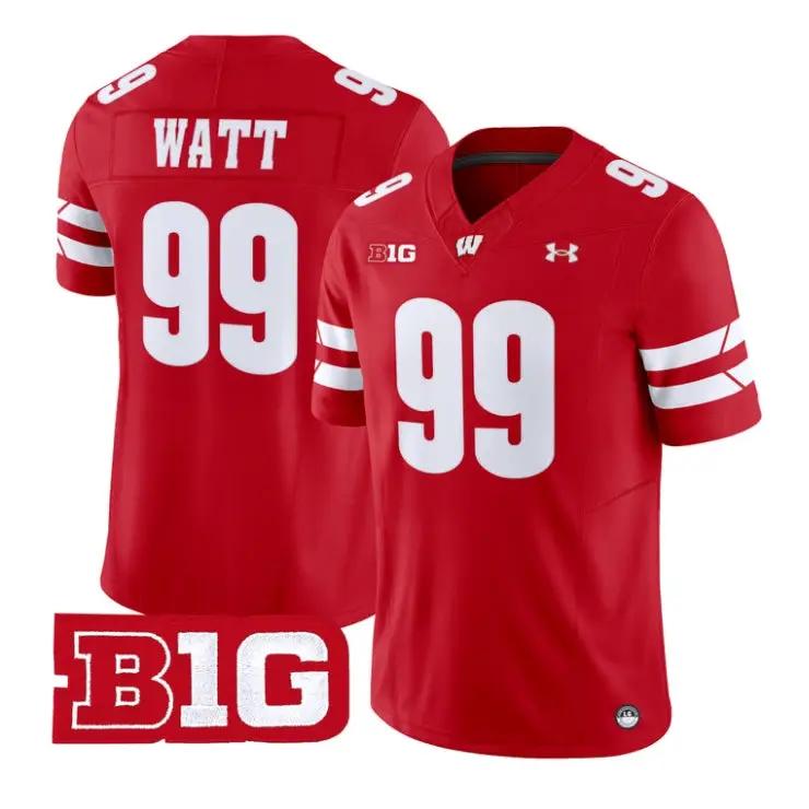 JJ_Watt_Jersey_99_Wisconsin_Badgers_2026_Vapor_Limited_Stitched_Red - Malcom Terry J.J. Watt Jersey #99 Wisconsin Badgers 2026 Vapor Limited Stitched by My Store NCAA Football Jerseys