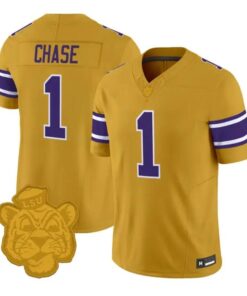 Ja'Marr Chase Jersey #1 LSU Tigers 2026 Gridiron Gold Throwback Vapor Stitched by My Store NCAA Football Jerseys