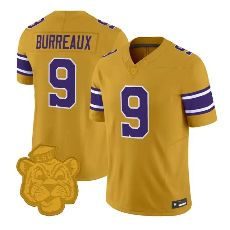 JoeBurrowJersey_9LSUTigers2026GridironGoldThrowbackFootballStitched - Malcom Terry Joe Burrow Jersey #9 LSU Tigers 2026 Gridiron Gold Throwback Football Stitched by My Store NCAA Football Jerseys