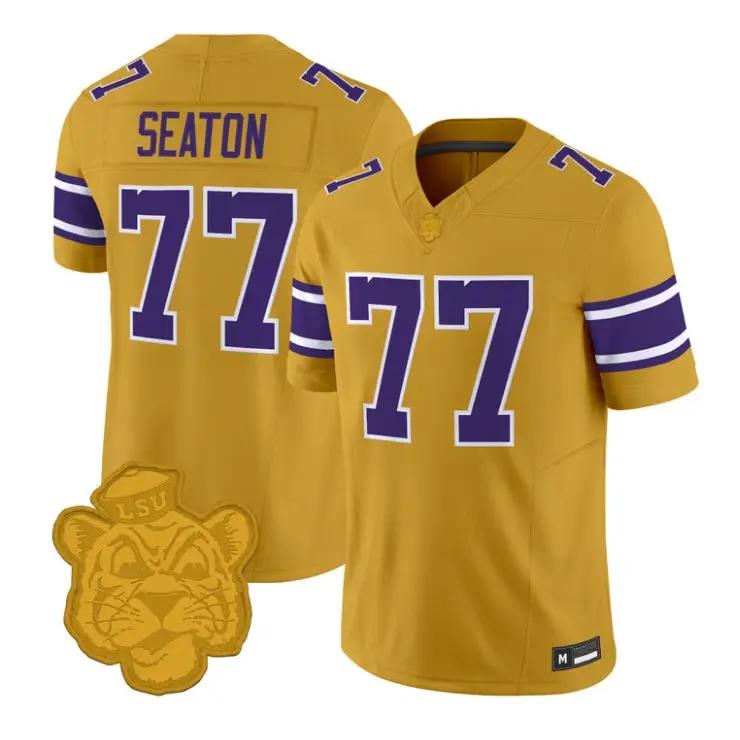 JordanSeatonJersey_77LSUTigers2026GridironGoldThrowbackVaporStitched - Malcom Terry Jordan Seaton Jersey #77 LSU Tigers 2026 Gridiron Gold Throwback Vapor Stitched by My Store NCAA Football Jerseys