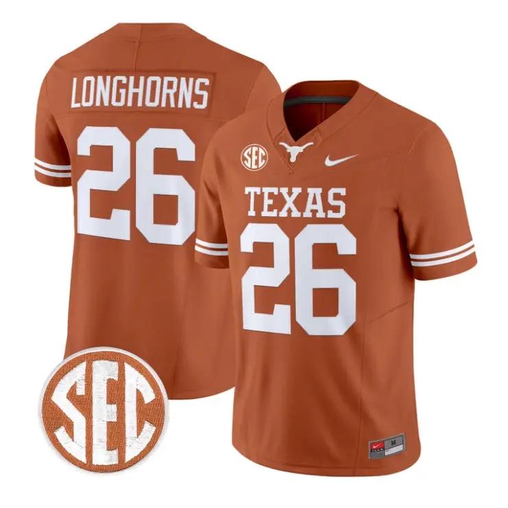 Longhorns Jersey #26 Texas Longhorns 2026 Football Limited Stitched by My Store NCAA Football Jerseys